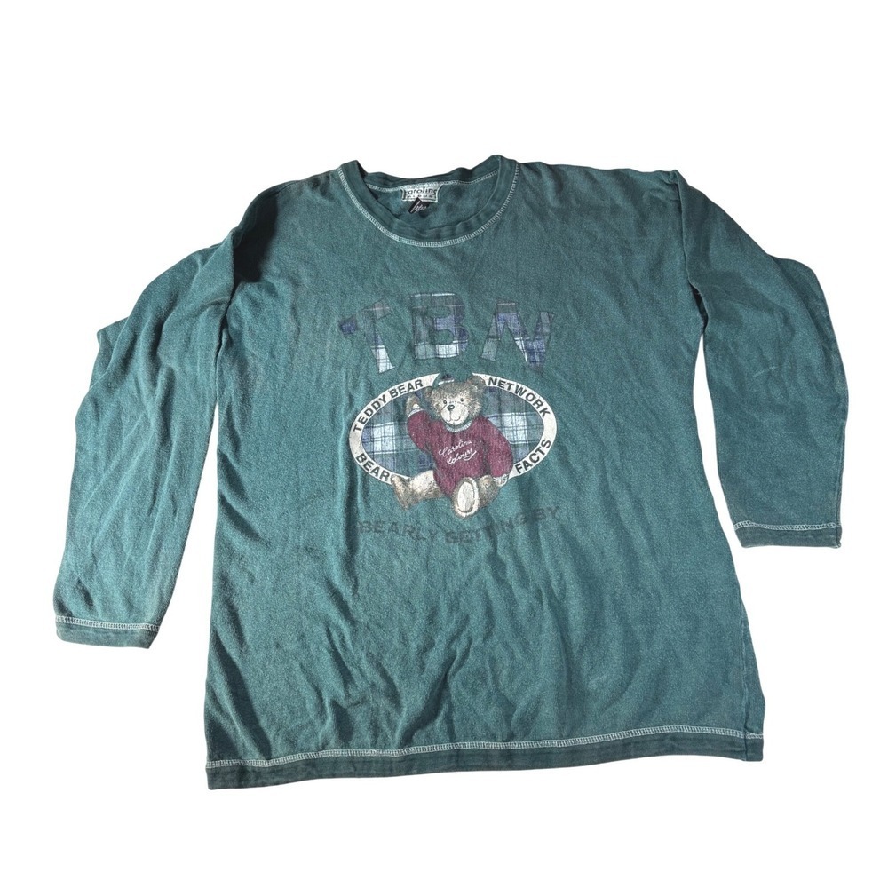 Carolina Colours Teddy Bear Network Graphic‎ Long Sleeve TShirt Large Teal